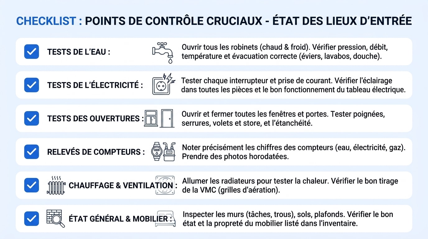 Checklist visuelle des points à vérifier minutieusement lors de l'état des lieux d'entrée